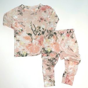 EUC Posh Peanut Pink Floral 2 Piece Set 6-12 months